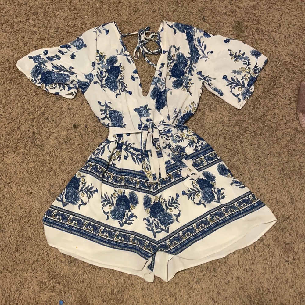 Francescas floral Blue and white Romper